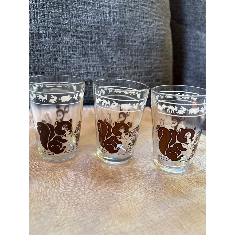 Vintage Swanky Swigs Juice Glasses Set of 3 Brown White Deer Squirrel Retro